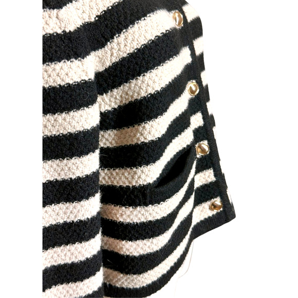 A New Day Black Ivory Striped Gold Button Front Cotton Blend Cardigan Medium - Picture 5 of 7